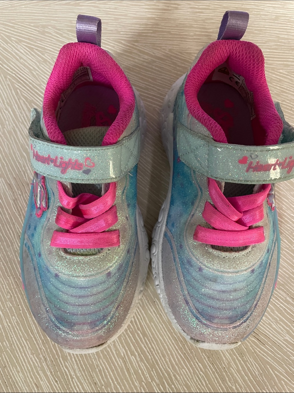 Skechers Heart Lights Kids Sparkle Sneakers in Pink & Teal Gradient